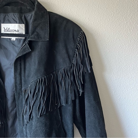 Wilson Black Bomber Jacket with Fringe Details - Picture 2 of 14